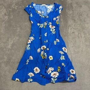 Aeropostale Dress Womens X Small blue Floral Button Front Short Sleeve Fit Flare